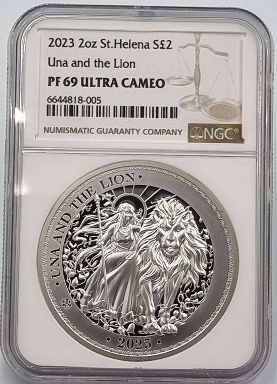 ST. HELENA UNA AND LION 2023 2 OZ SILVER PROOF COIN NGC PF69 UCAM