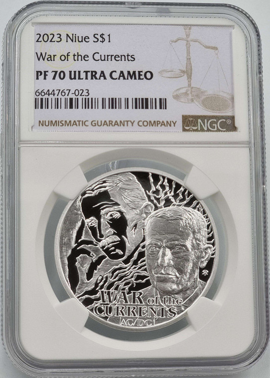 WAR OF THE CURRENTS Nikola Tesla 1 Oz Silver Coin 2023 NGC PF 70 UCA POP 1