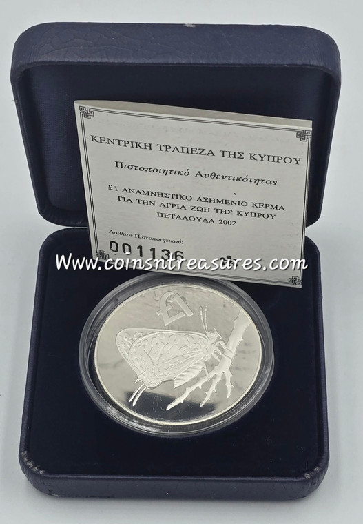 CYPRUS 2002 SILVER PROOF COIN 1 POUND BUTTERFLY