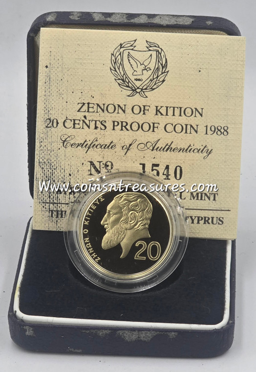 CYPRUS 1988 PROOF 20 CENT ZENON 1989 COIN