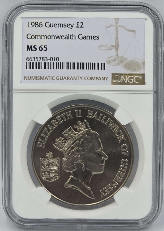 GUERNSEY 1986 COMMONWEALTH GAMES NGC MS 65 TOP UNC