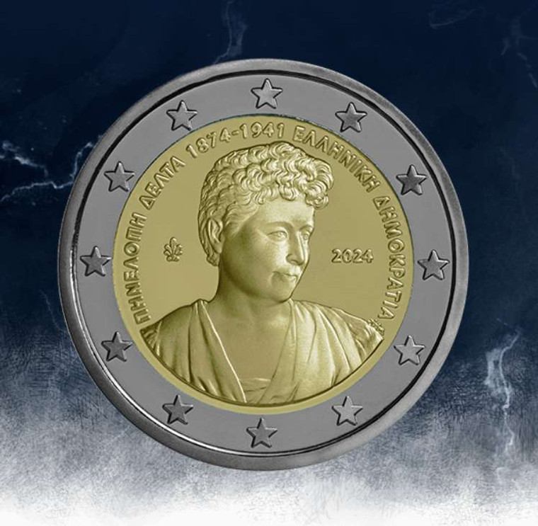 GREECE 2024 150 YEARS FROM THE BIRTH OF PENELOPE DELTA 2 EURO BE PROOF COIN