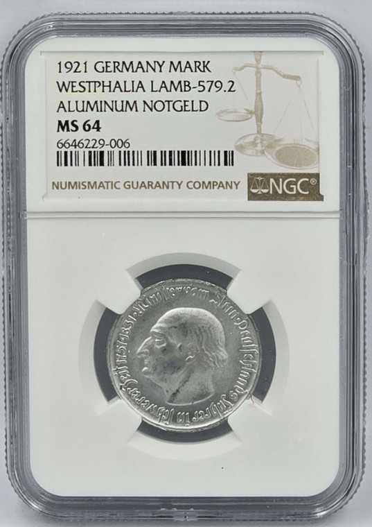 GERMANY 1 MARK COIN WESTPHALIA NOTGELD NGC MS64