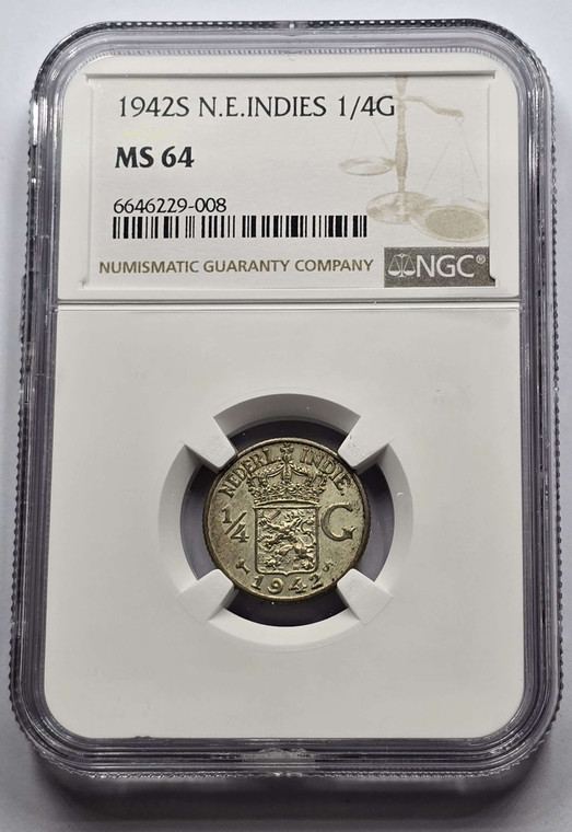 NETHERLANDS 1942 S COIN EAST INDIES 1/4 GULDEN NGC MS64