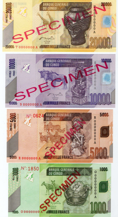 AFRICA CONGO 2006 COMPLETE UNC SET 20000 10000 5000 1000 SPECIMEN BANKNOTES