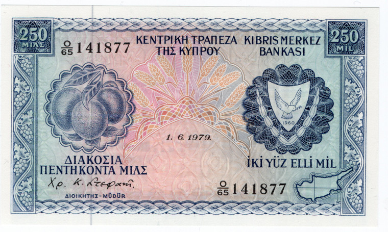 CYPRUS 250 MILS 1.06. 1979 BANKNOTE IN UNC P41c