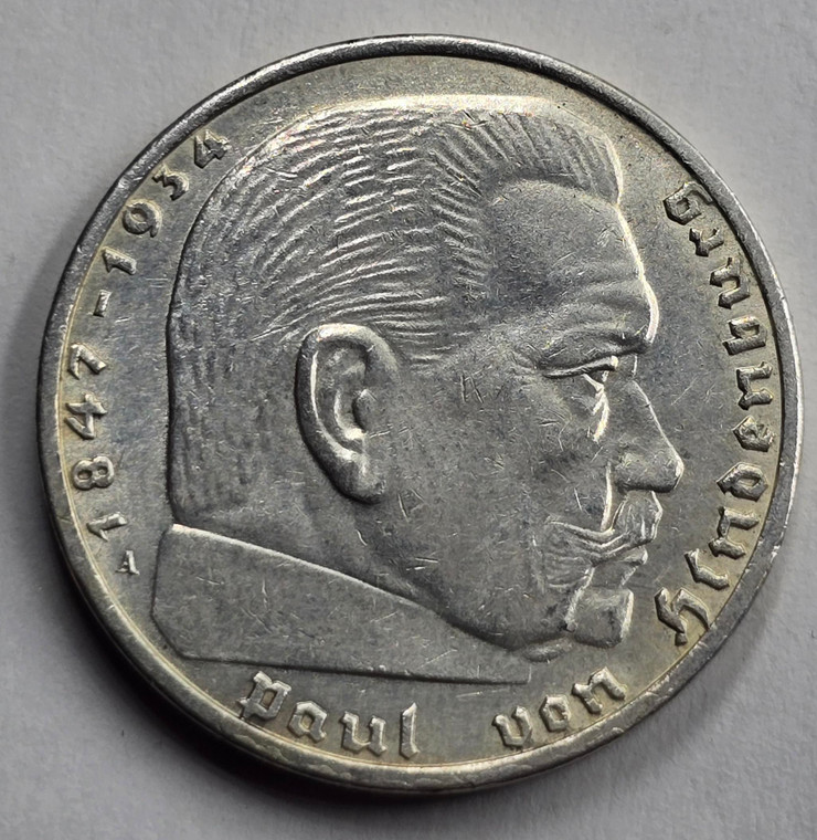 GERMANY WWII THIRD REICH 1939 SILVER 2 REICHSMARK COIN