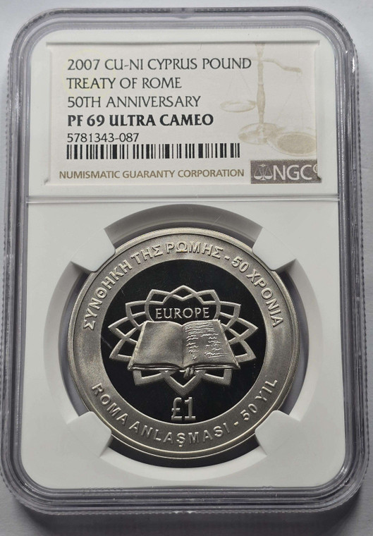 CYPRUS 2007 POUND TREATY OF ROME NGC PF69 UCA COIN