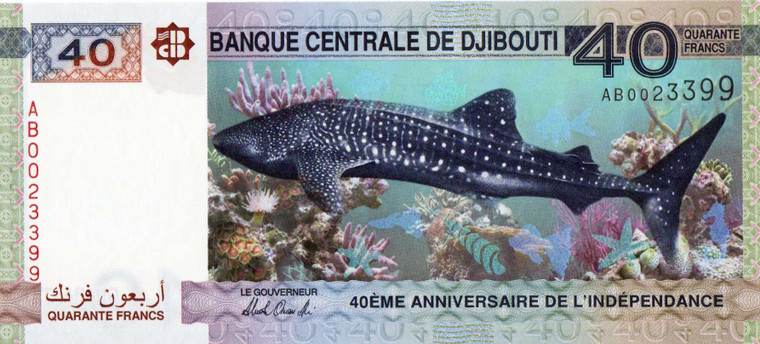 AFRICA DJIBOUTI 2017 40 FRANCS UNC POLYMER BANKNOTE P46 WHALE SHARK