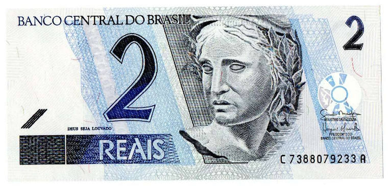 BRAZIL 2 REAIS 2001 UNC BANKNOTE P249 TURTLE