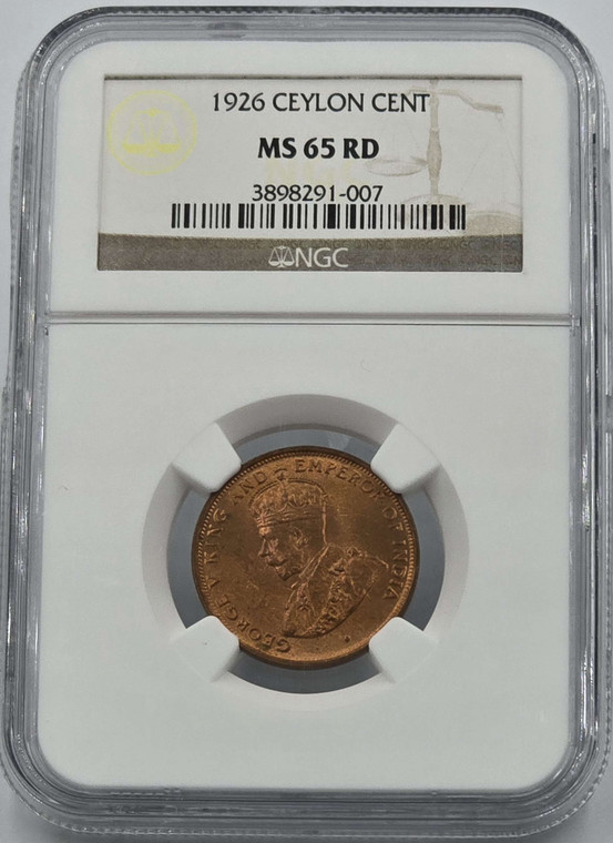 Ceylon Cent 1926 KGV Red UNC coin NGC MS65 RD