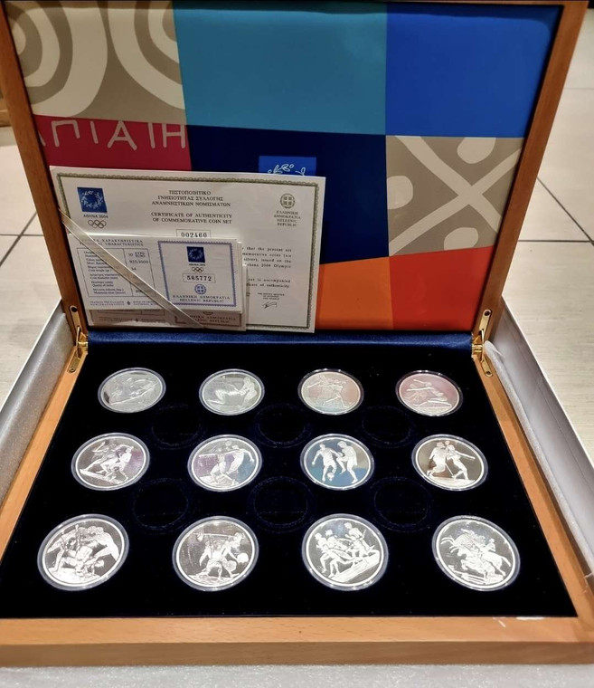 GREECE Athens 2004 Olympics Complete Collection 12 x 10 Euro silver coins in box