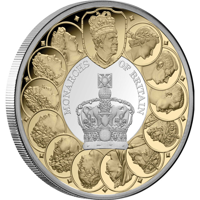 MONARCHS OF BRITAIN Gold Gilded 1 Oz Silver Coin .999 Niue 2025 MONARCHS OF BRITAIN Gold Gilded 1 Oz Silver Coin .999 Niue 2025