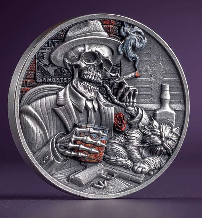 GANGSTER Memento Mori 1 Oz Silver Coin 5 Cedis Ghana 2025 GANGSTER Memento Mori 1 Oz Silver Coin 5 Cedis Ghana 2025