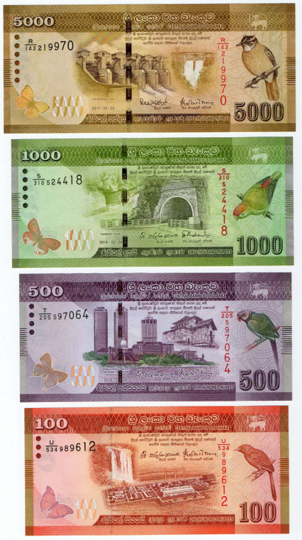 SRI LANKA 2015 - 2017 COMPLETE ANIMAL BANKNOTE SET 5000 1000 500 100 50 20 RUPEES UNC