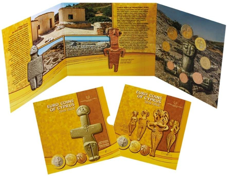 CYPRUS 2019 COMPLETE YEAR EURO SET IN OFFICIAL COIN BLISTER ANCIENT IDOL POMOS
