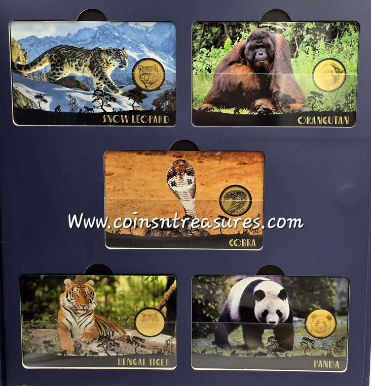 Asia Animals Big 5 collection 1/1000 Oz .999 Gold coins Album