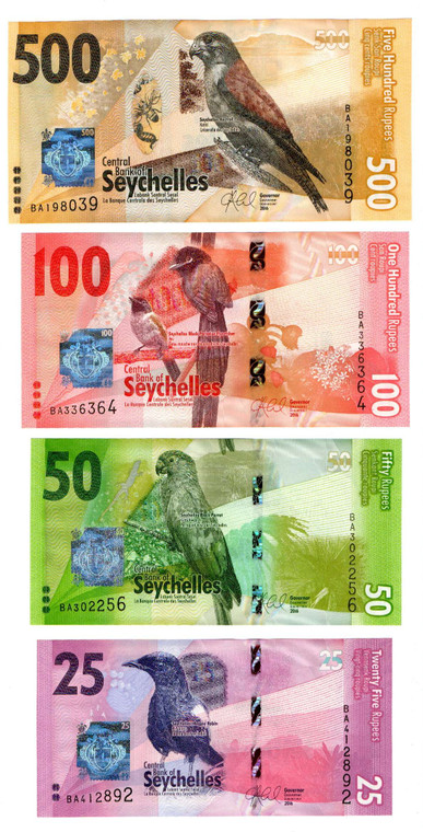 AFRICA SEYCHELLES 2016 COMPLETE SET 500 100 50 25 RUPEES BANKNOTES P51 P50 P49 P48