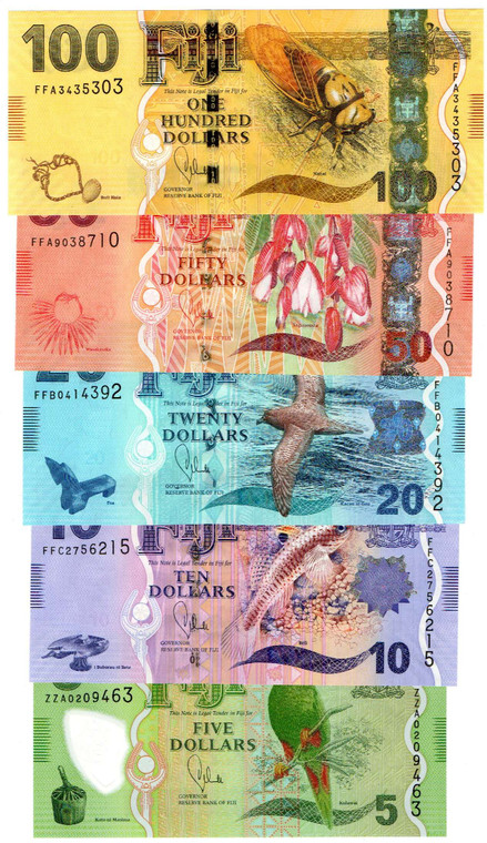 FIJI 2013 100 50 20 10 5 DOLLARS UNC COMPLETE BANKNOTE ANIMAL SET P119a -115