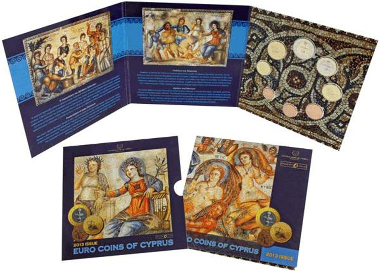 CYPRUS 2013 COMPLETE YEAR EURO SET IN OFFICIAL COIN BLISTER ANCIENT MOSAICS PAPHOS SERIES