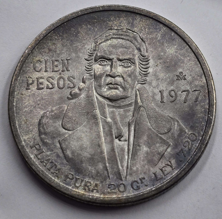 MEXICO 100 PESOS SILVER COIN 1977 Morelos