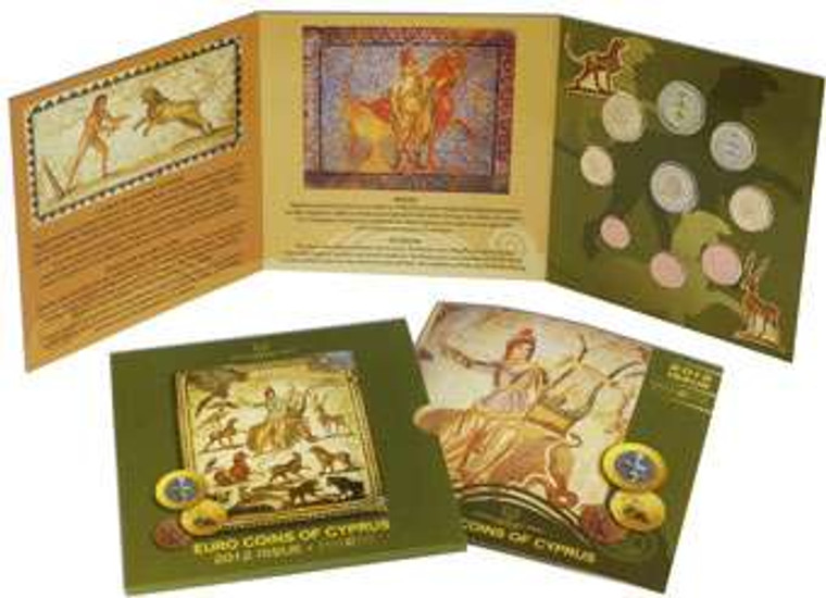 CYPRUS 2012 COMPLETE YEAR EURO SET IN OFFICIAL COIN BLISTER ANCIENT MOSAICS PAPHOS SERIES