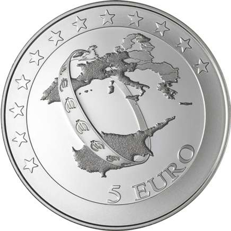CYPRUS 2008 SILVER PROOF 5 EURO Cyprus entry to the eurozone BOX + COA
