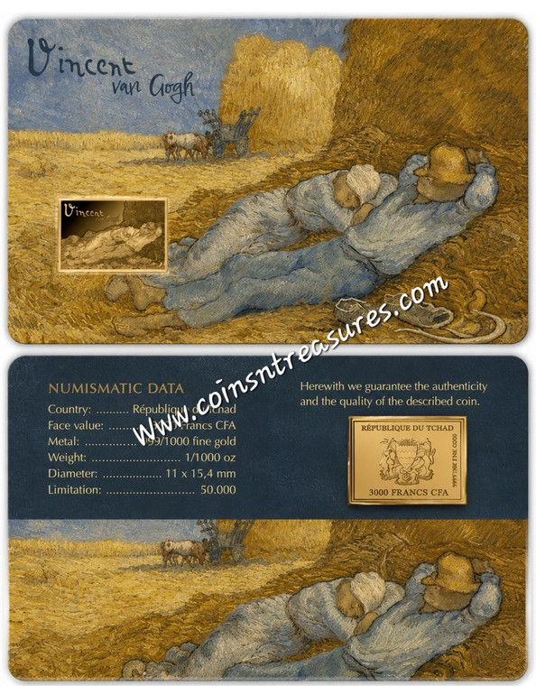 Van Gogh The Siesta 1/1000 Oz Gold .999 Coin