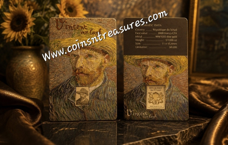 Van Gogh Self Portrait with straw 1/1000 Oz Gold .999 Coin