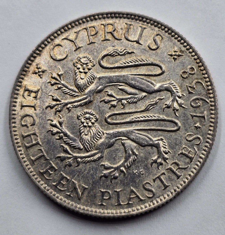 CYPRUS 18 PIASTRE 1938 SILVER COIN KGVI IN AU