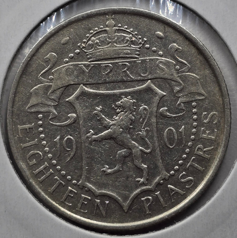 CYPRUS 18 PIASTRE SILVER 1901 COIN QUEEN VICTORIA VF