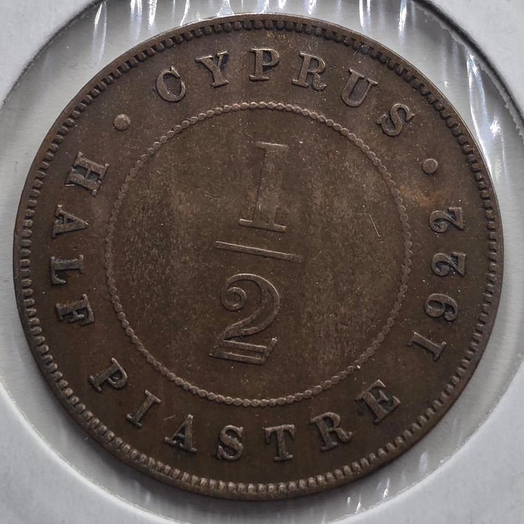 CYPRUS 1/2 PIASTRE COIN 1922 KGV VF RARE