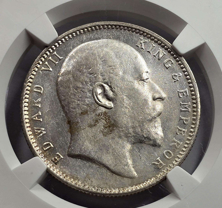 British India Silver 1 rupee 1906 C King Edward NGC MS61