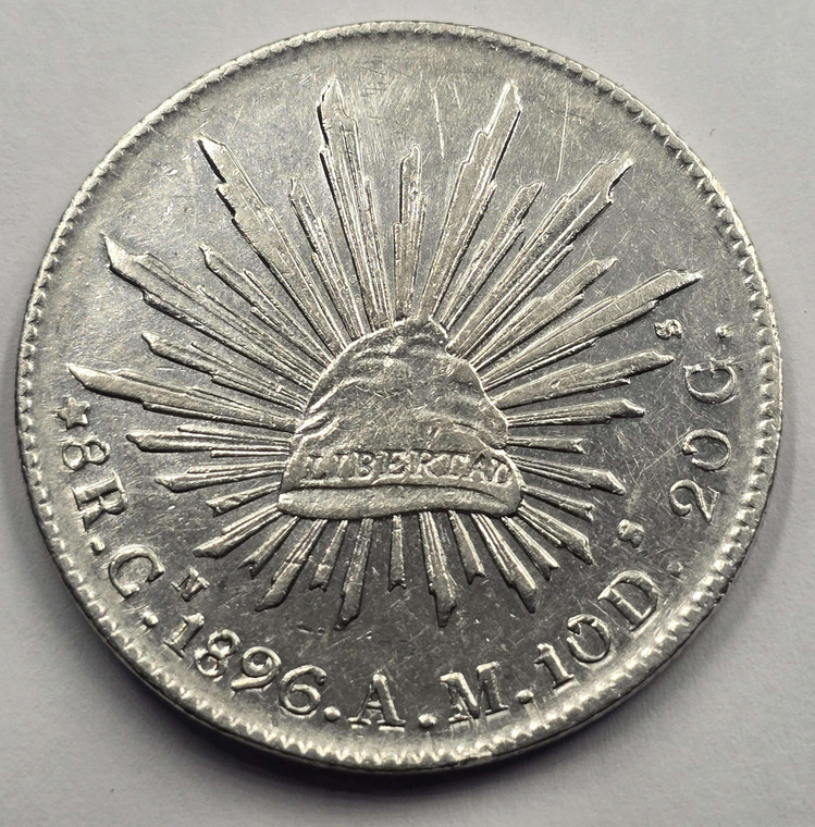 MEXICO 8 REALES SILVER COIN EAGLE 1896 Cn AM