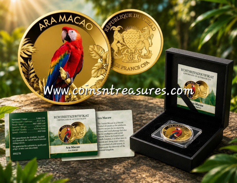 Scarlet Macaw Parrot Bird 1/1000 Oz Gold Coin