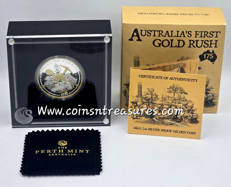 Australia's First Gold Rush 2026 1oz Silver Proof Gilded Coin