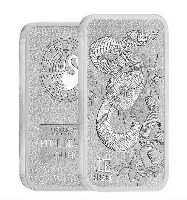 Australia Perth Mint Lunar Snake Silver Bar 1 oz .9999 Fine