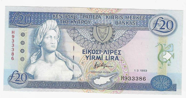 CYPRUS 20 POUNDS 1993 BANKNOTE GEM UNC p56b