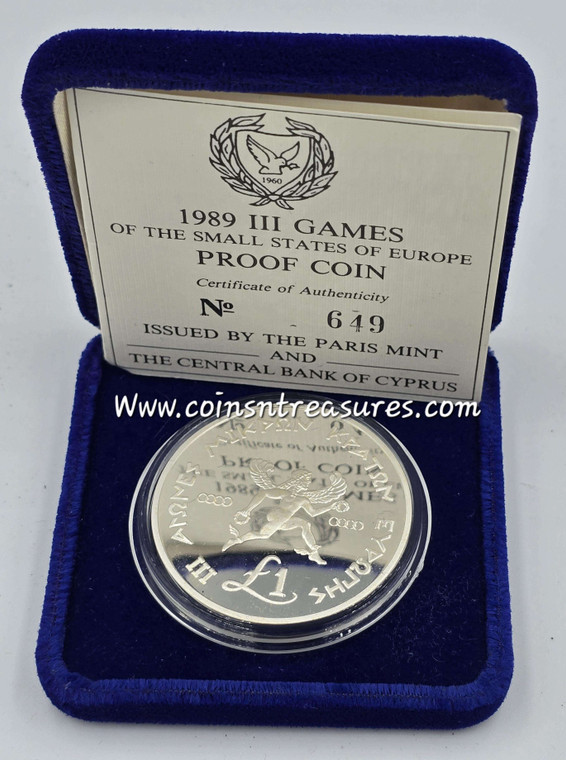 CYPRUS 1989 SILVER PROOF COIN SMALL STATES GAMES