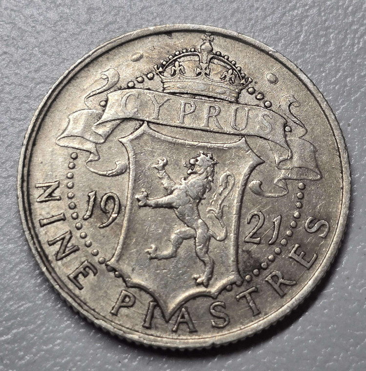 CYPRUS 9 SILVER PIASTRE COIN 1921 IN VF-EXF