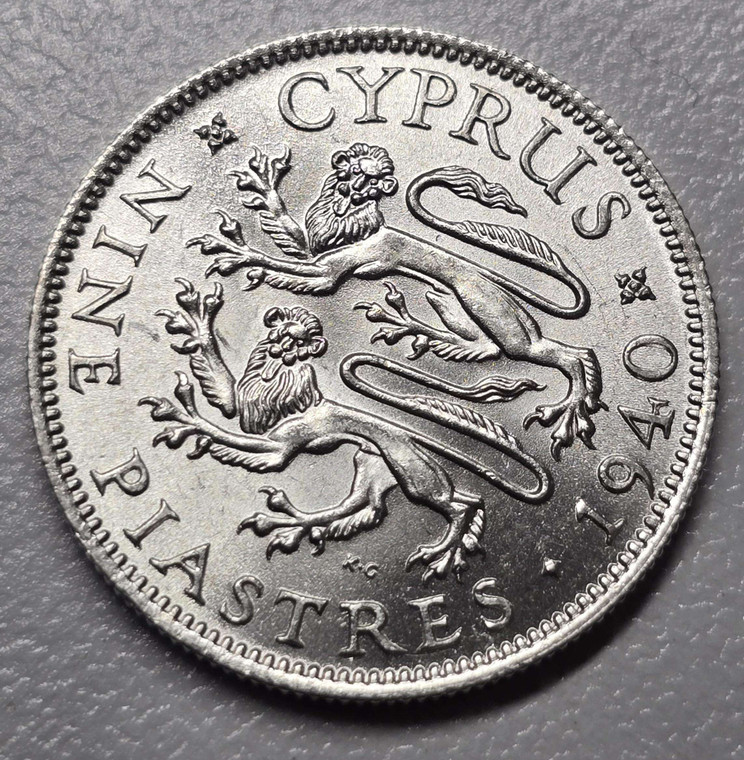 CYPRUS SILVER 9 PIASTRES COINS 1940 TOP UNC