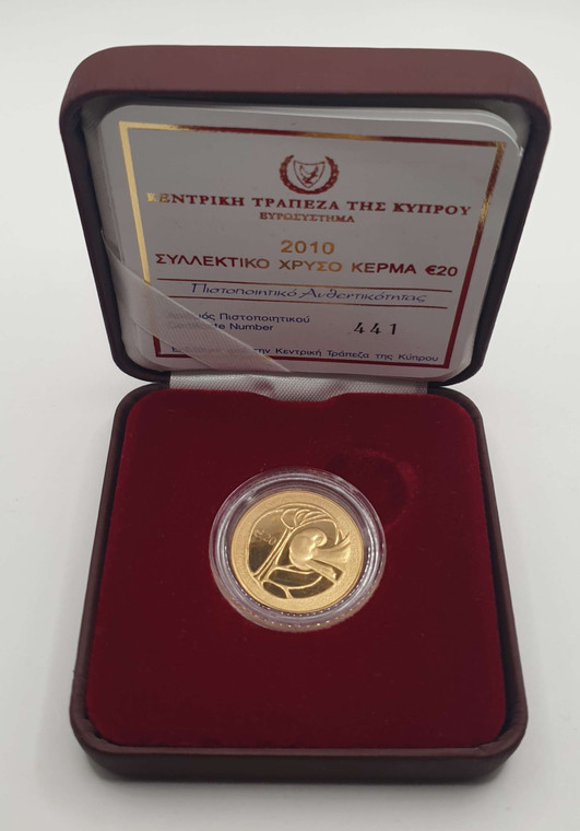 CYPRUS 2010 GOLD PROOF 20 EURO 50th Anniversary of the Republic of Cyprus BOX + COA
