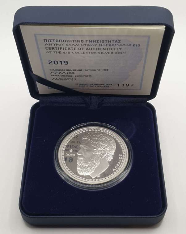 GREECE 2019 SILVER PROOF 10 EURO GREEK PHILOSOPHERS SERIES '' ALCAEUS ''