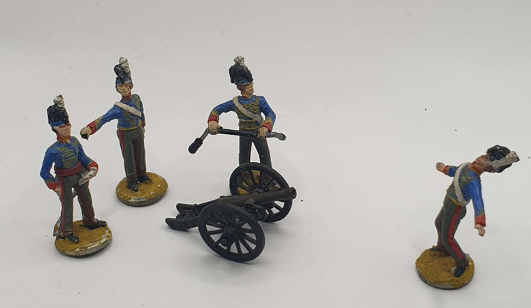 LEAD 4 FRENCH SOLDIERS + CANNON VINTAGE TOYS LOT