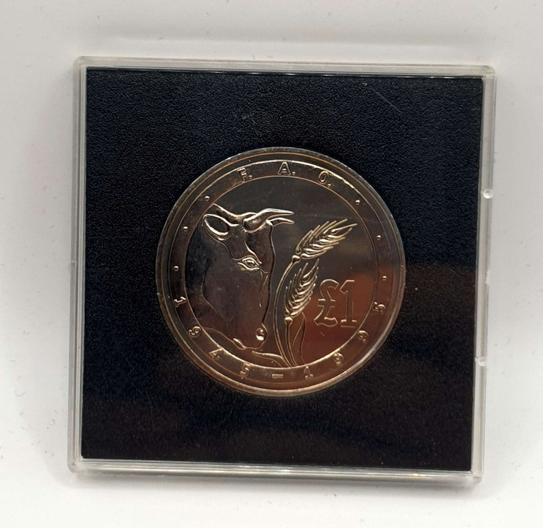 CYPRUS 1995 CUNI BU 1 POUND FAO COW IN ORIGINAL ROYAL MINT RIGID CASE
