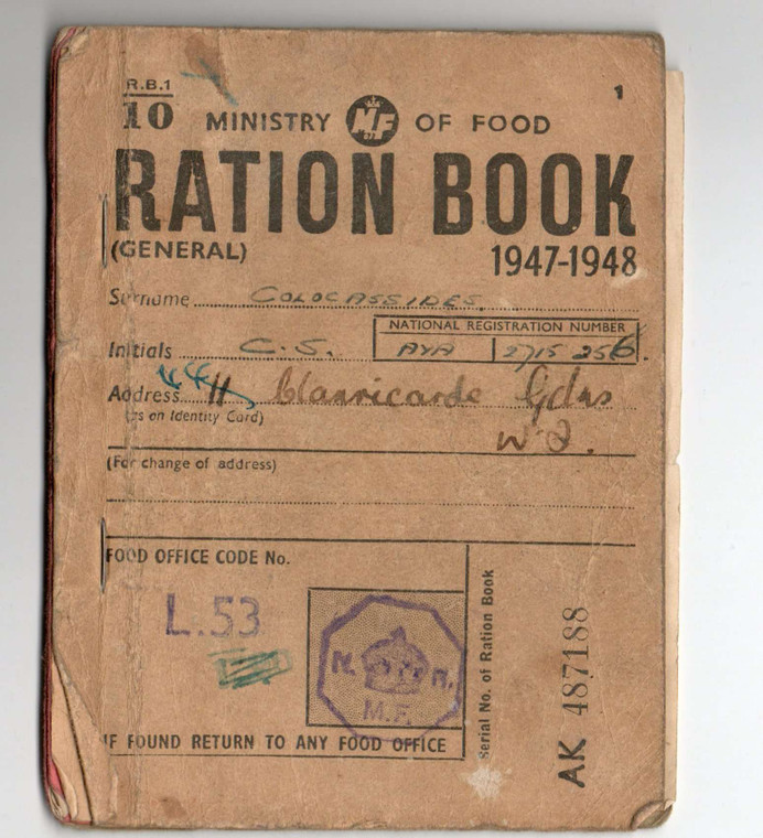 CYPRUS BRITISH ADMINISTRATION 1947 - 1948 MINISTRY OF FOOD RATION BOOK