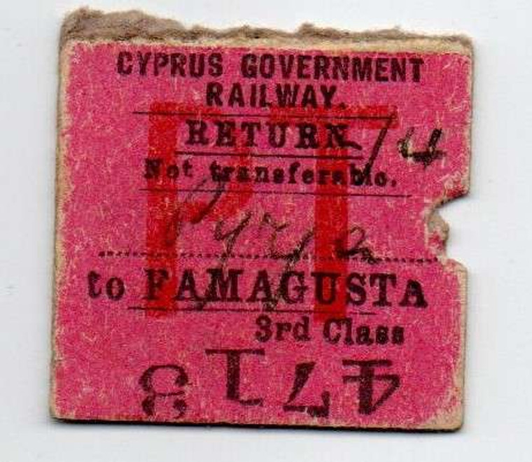 CYPRUS GOVERMENT RAILWAY TICKET 1905-1951 PYRGA TO FAMAGUSTA PT 3d CLASS