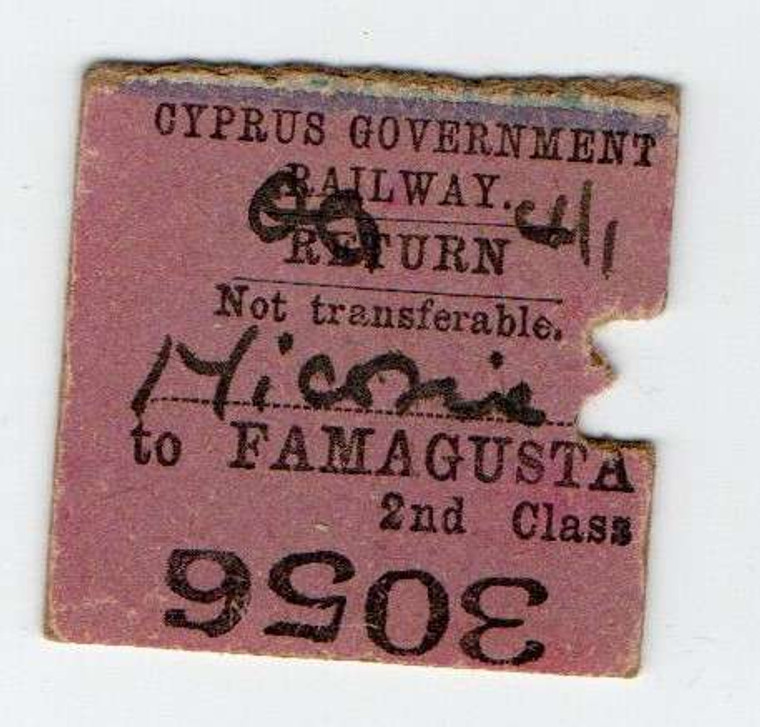 CYPRUS RAILWAY TICKET 1905-1951 NICOSIA TO FAMAGUSTA