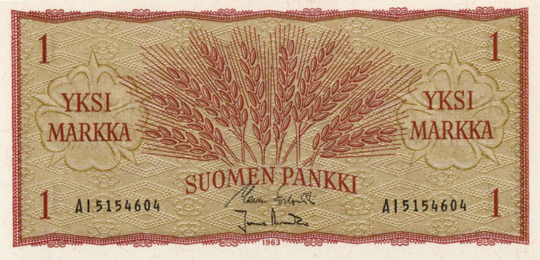 FINLAND 1 MARKKA 1963 IN UNC BANKNOTE p98