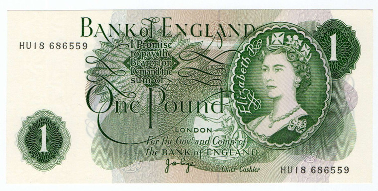 GREAT BRITAIN BANK OF ENGLAND 1 POUND 1970 P374g BANKNOTE QEII UNC